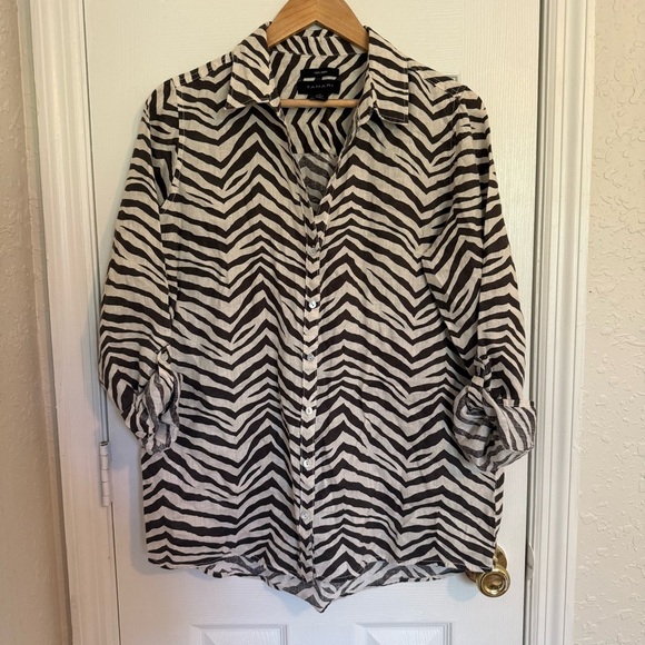 Tahari 100% Linen Zebra Print Button-Up Shirt Medium Office Casual Spring - Picture 6 of 7